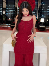 Scarlet Red Chikankari Gharara Short Kurta Set